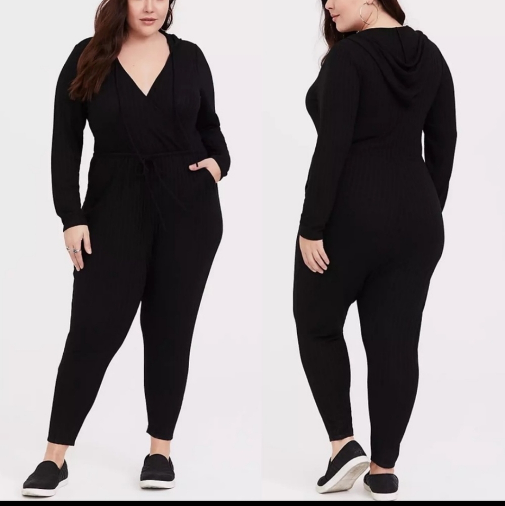 Torrid Long Sleeve Hacci Hooded Ribbed Jumpsuit Size 1